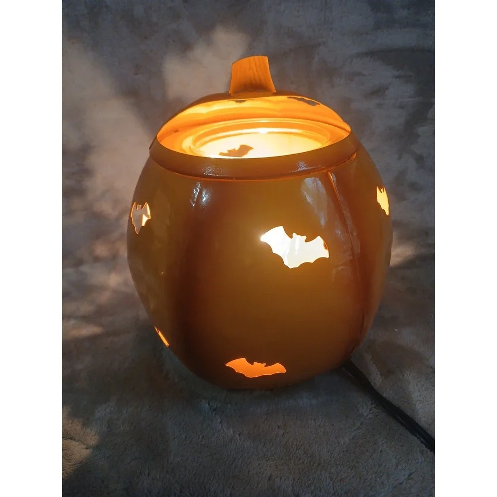 Scentsy‎ Pumpkin Warmer Carved Metal Haunted House Bats Halloween Paranormal
